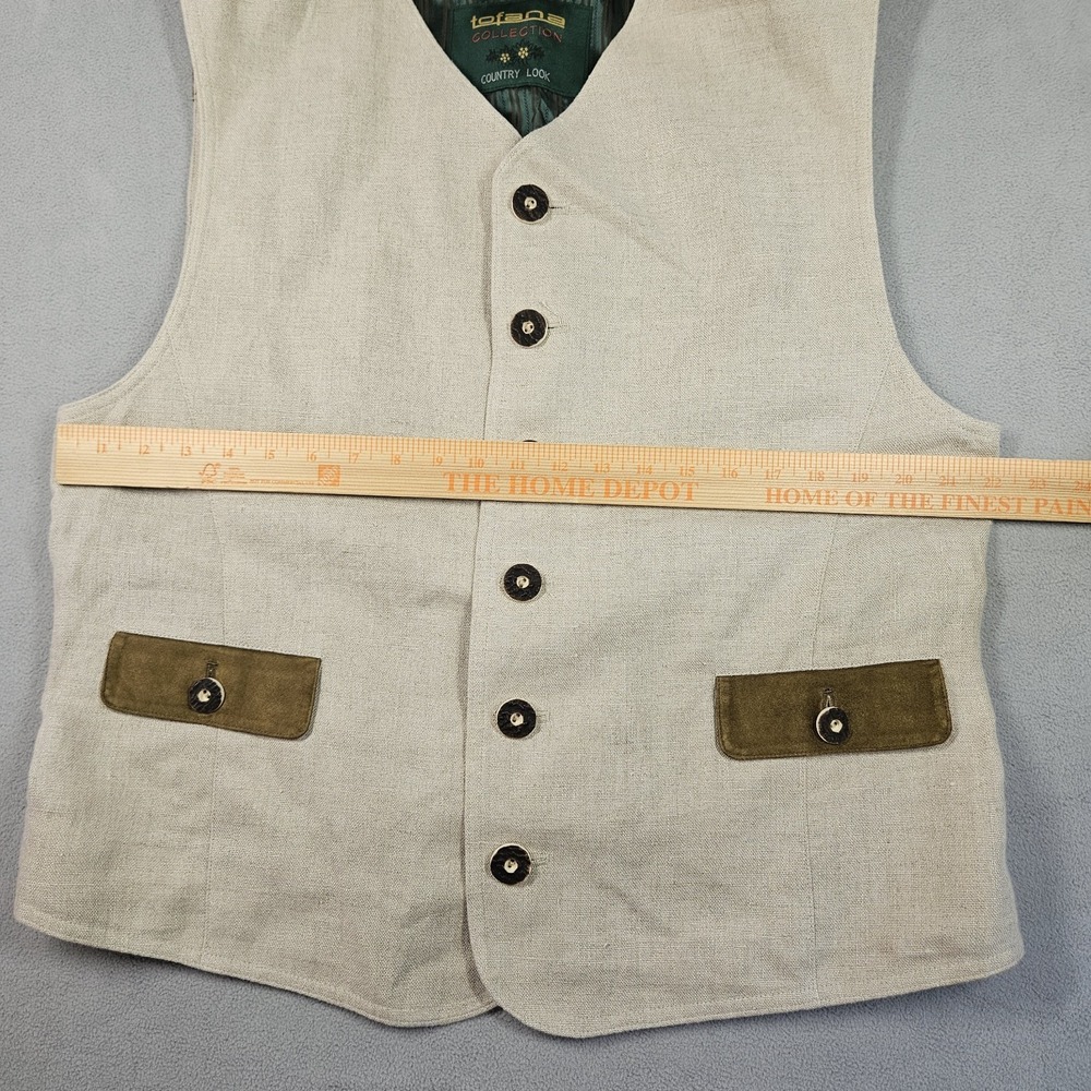 German Linen Vest Men US Sz 44/ EU 54 Western Trachten Traditional Leather Hunt - Picture 13 of 16